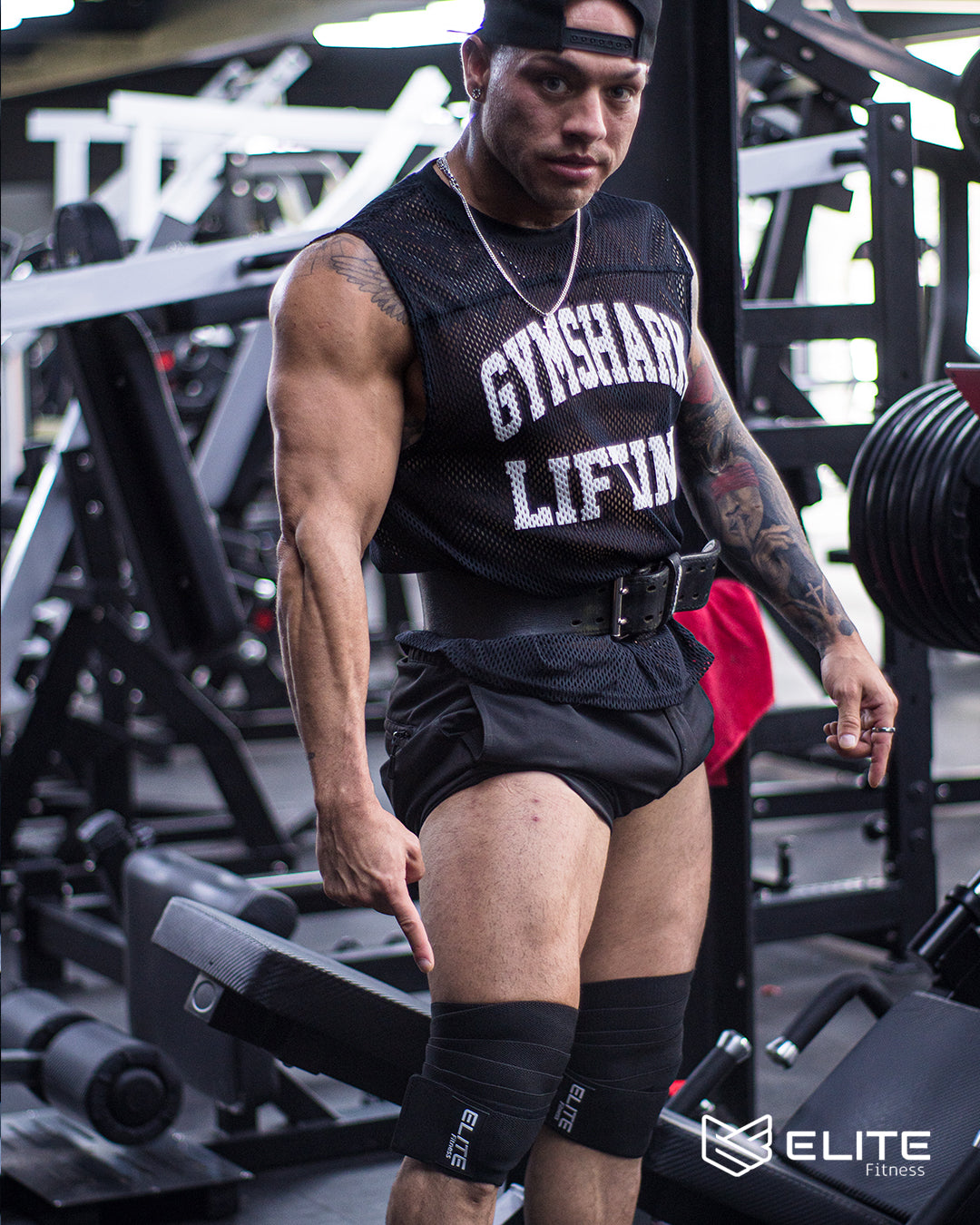 Kit Pro Elite Fitness Cinturon de Cuero + Vendas de Rodilla + Straps de Levantamiento