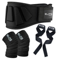 Kit Gym Elite Fitness: Cinturón de cuero + Vendas de Rodilla + Straps Antideslizantes