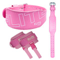 Kit Rosa Elite Fitness: Cinturón de Cuero + Grilletes con soporte