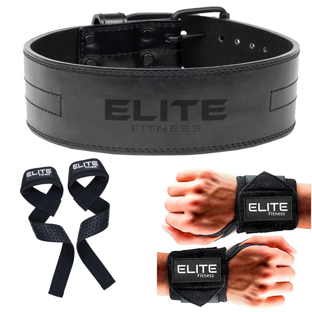 Kit Elite Cinturón de cuero + Straps + muñequeras