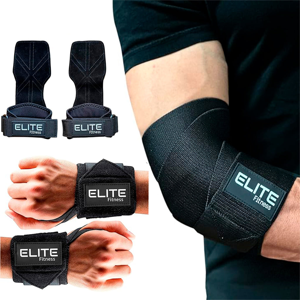 Kit Elite Calleras de cuero + muñequeras + vendas de codo