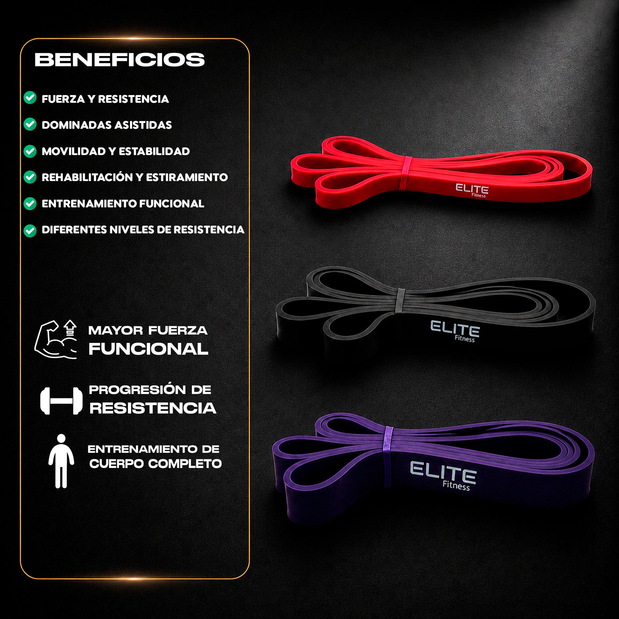 Paquete de 3 Ligas de Resistencia para Ejercicio y Gimnasio