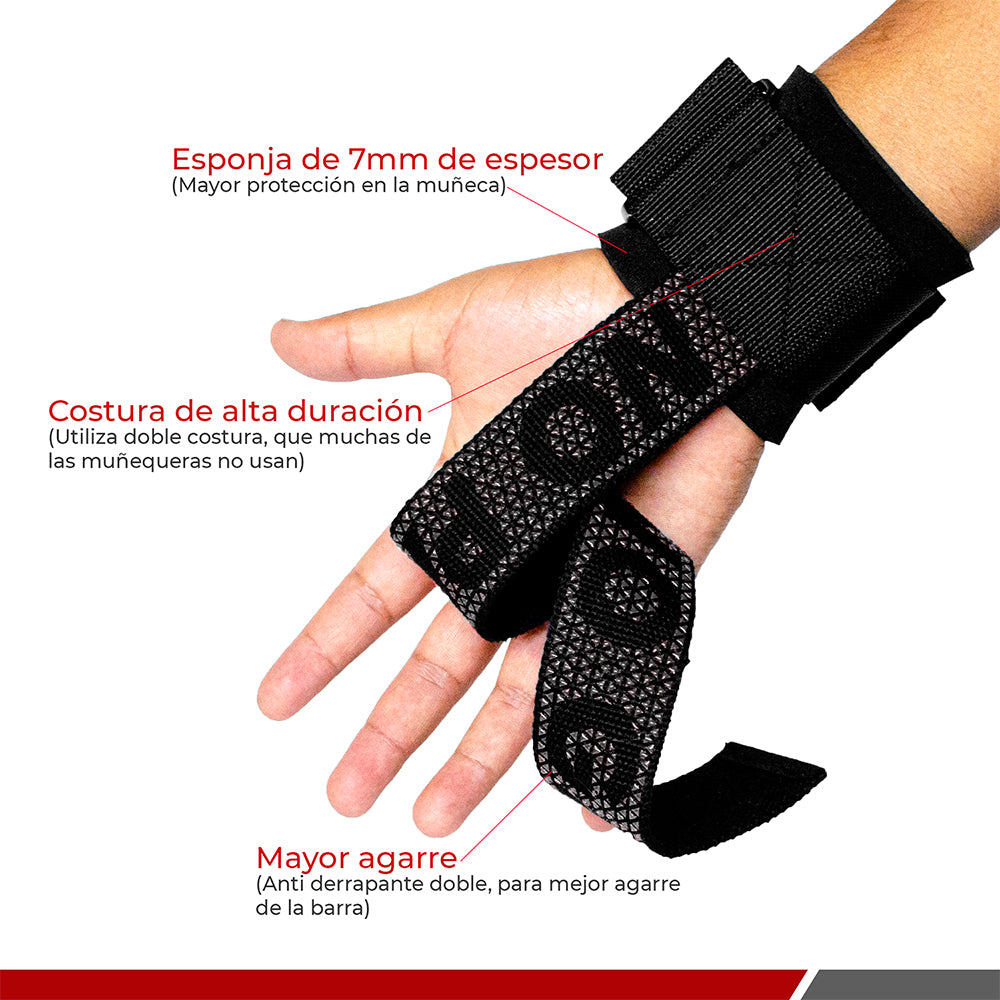 Straps gris con muñequera para levantamiento de pesas
