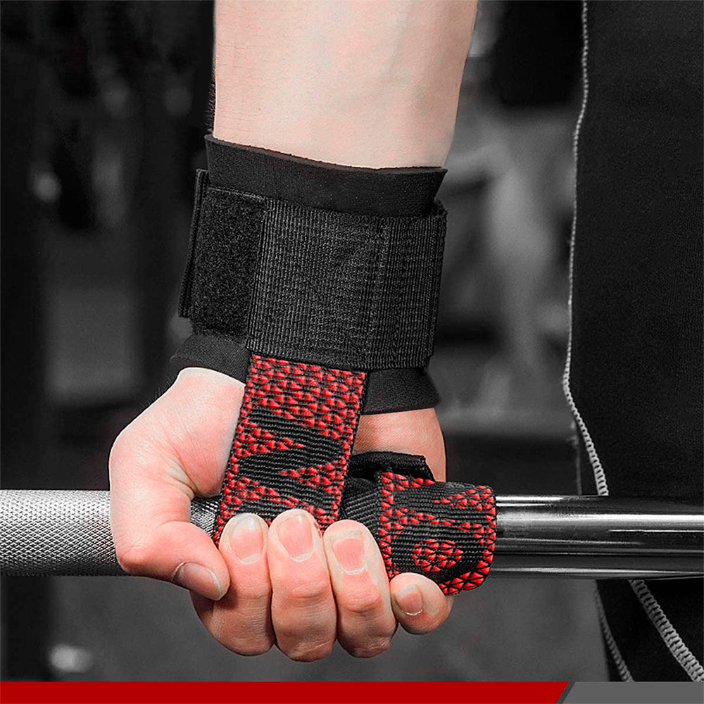 Straps rojos con muñequera para levantamiento de pesas